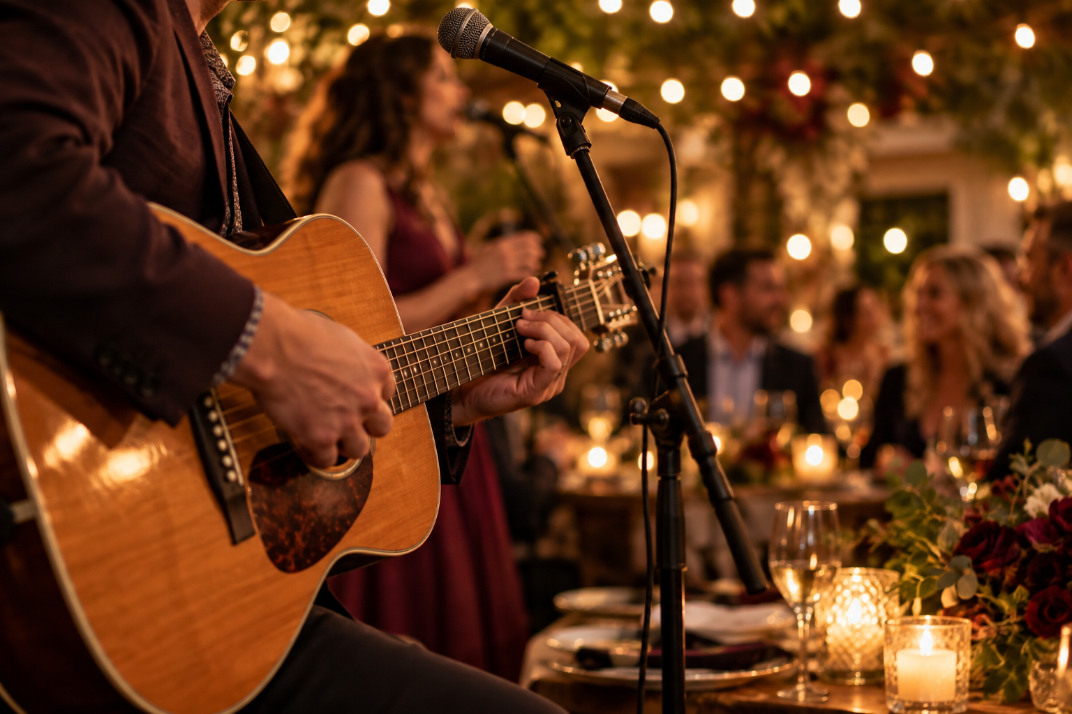 An acoustic guitar at an event